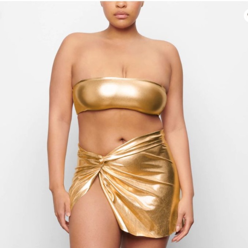 Skims gold metallic crop top and sarong mini skirt. New with tags. - Picture 3 of 9